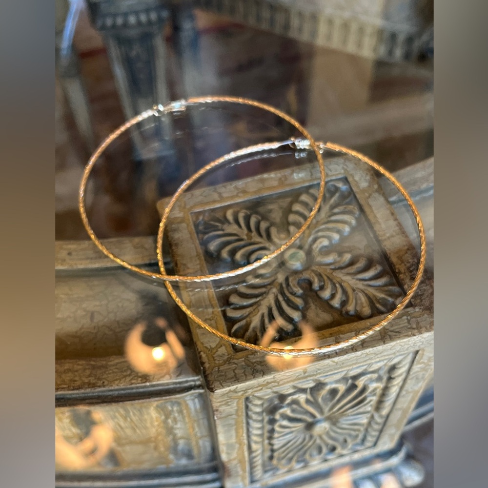 Gold Tone Large Hoop Earrings 4 Inch Diameter